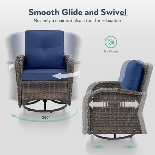 Wicker Outdoor Patio Furniture Set - Swivel | Brown All-Weather Resistant for Backyard, Garden & Porch