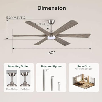 60" Ceiling Fan with LED Light and Remote - Gray
