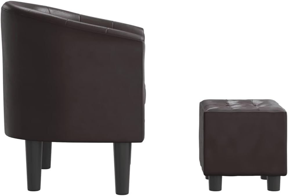 Modern Lounge Chair and Ottoman — Brown Faux Leather