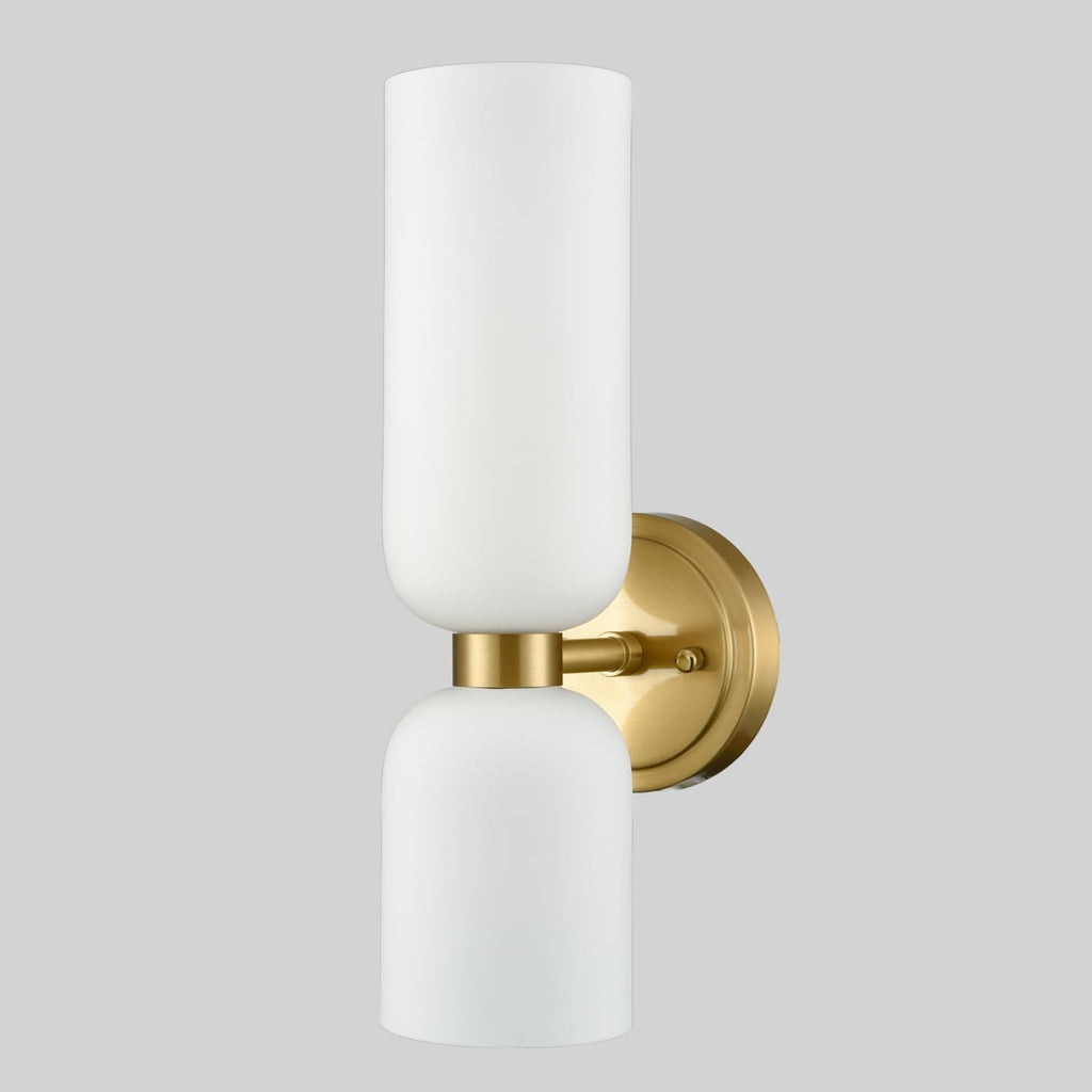 Gold Wall Sconces Set of Two 2-Light Modern Wall Light | 3.93"(W)*14.2"(H), E12 Dimmable, Slim Milky White Glass