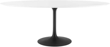 Inspired Saarinen Style Tulip Oval Pedestal Dining Table — Black Base / White Top, 78″ Oval