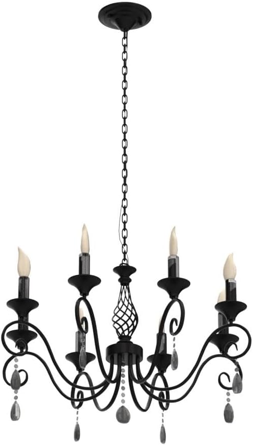 Chandeliers,8-Light French Country Crystal Candle Chandelier,Industrial Black Vintage Pendant Light Fixture Hanging Lights for Living Room Kitchen Dinner Room Island Kitchen