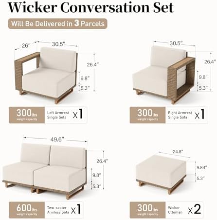 Rattan Outdoor Patio Furniture Set | Beige All-Weather Resistant with Thick Cushions for Backyard, Garden & Porch