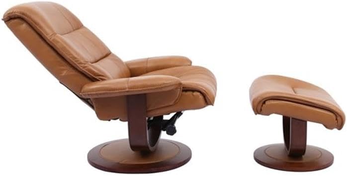 Modern Reclining Swivel Lounge Chair and Ottoman — Brown Leather