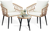 3-Piece Wicker Outdoor Patio Furniture Set - Bistro | Beige for Backyard, Garden & Porch