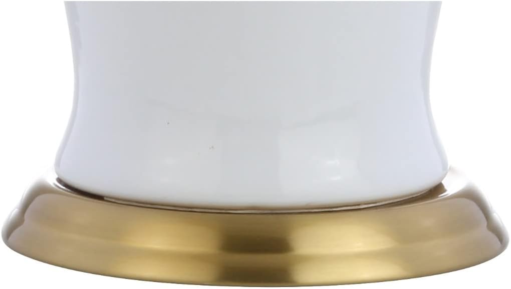 29" White/Gold Traditional Ceramic Urn LED Table Lamp Decor, White Linen Drum Shade, Classic Nightstand Lamp