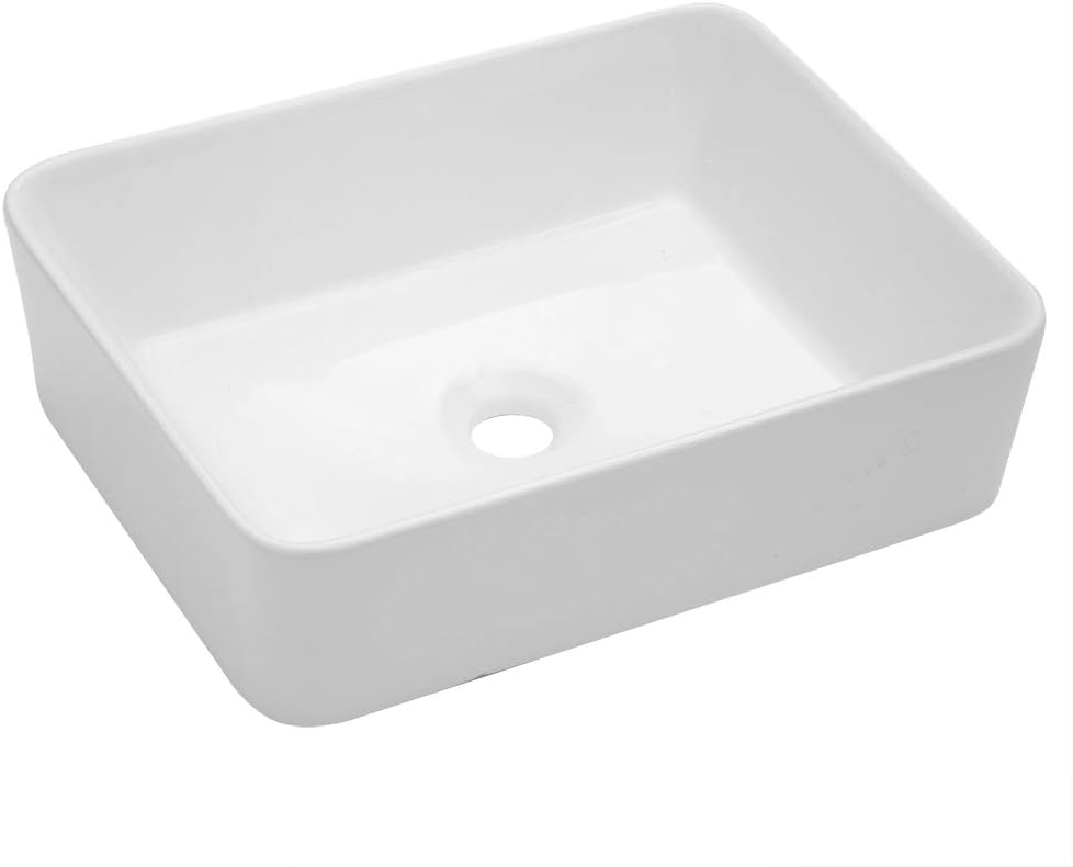19"x15" Vessel Sink Rectangule Bowl Sinks for Bathrooms White Vessel Sink Above Counter Rectangular Ceramic Vessel