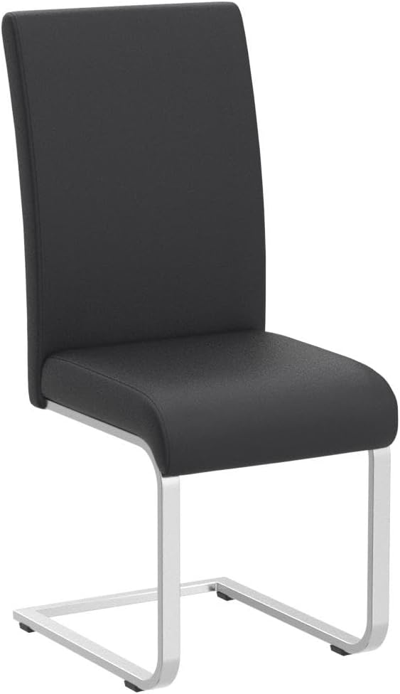 Dining Chairs Set of 2 Modern Faux Leather Upholstered Dining Room Chairs with High Back and Metal Chrome Legs for Kitchen/Living Room/Restaurant, Black