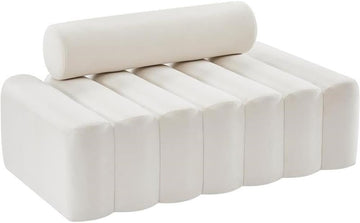647Cream-L Melody Collection Modern | Contemporary Velvet Upholstered Loveseat with Deep Channel Tufting