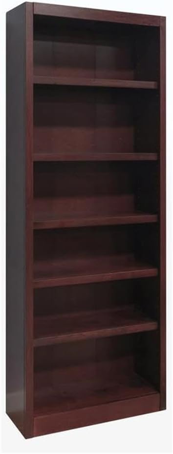 Traditional 84" Tall 6-Bookshelf Wood Bookcase, Cherry Finish, Solid Wood Veneer and Molding, Adjustable and Fixed
