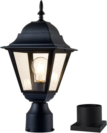 Outdoor Post Light,Waterproof Cast Aluminium Lamp Post Light Fixture,Post Lantern with Pier Mount Base,Matte Black