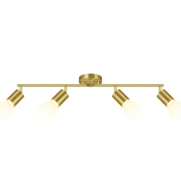 Gold LED 4 Light Track Lighting Kit, 4 Way Ceiling Spot Lighting, Flexibly Rotatable Light Head, Bulb Not Included