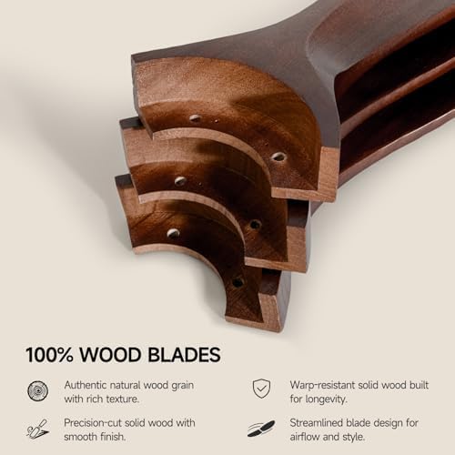 42 Inch Wood Flush Mount Ceiling Fan with Dimmable LED Light and Remote - Solid Walnut Blades, Quiet DC Motor