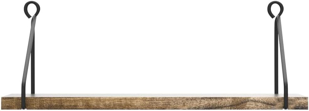 Rustic Floating Shelves for Wall, Wood Shelf with Brackets, Set of 2 | Solid Wood and Metal, Hanging Bookshelf