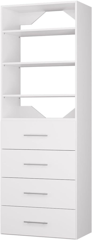 Modular Closet System, 25.5" 4 Drawer Shelf Closet Tower Wall-Mounted Closet Organizer, Wooden Tower for Walk-In