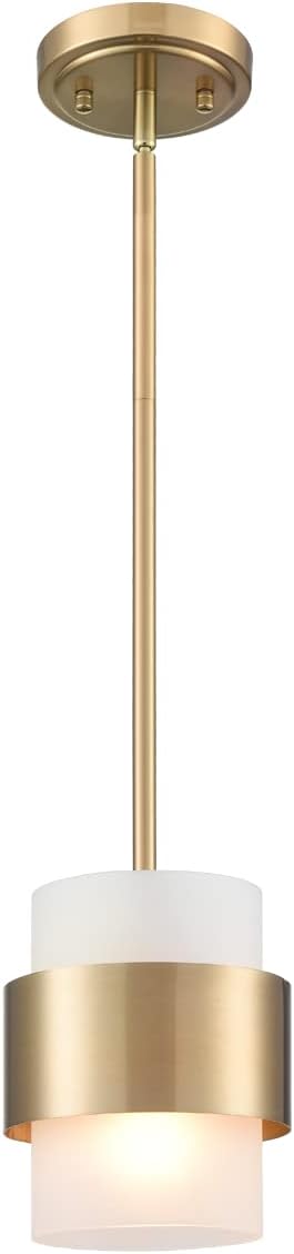 Modern Gold Mini Pendant Light with Frosted Cylinder Shade | E26 Adjustable Hanging Rod, Dimmable Compatible Indoor