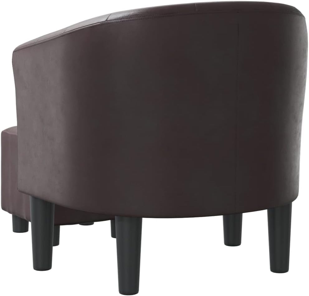 Modern Lounge Chair and Ottoman — Brown Faux Leather