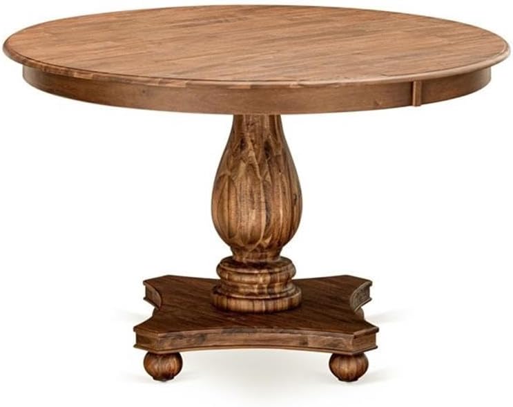 FE2-0N-TP Ferris Modern Dining Table - a Round Kitchen Table Top with Pedestal Base, 48x48 Inch, Sandblasting Antique