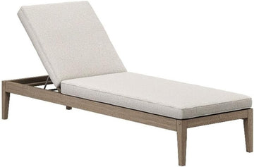 Teak Outdoor Chaise Lounge Chair in Weathered Gray Pebble - Adjustable Wood Poolside Recliner
