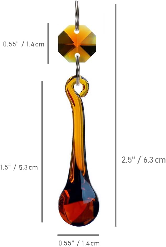 12pcs Raindrop Crystal Chandelier Prism Parts, 53mm (Amber) - Hanging Crystals Glass Beads for Window