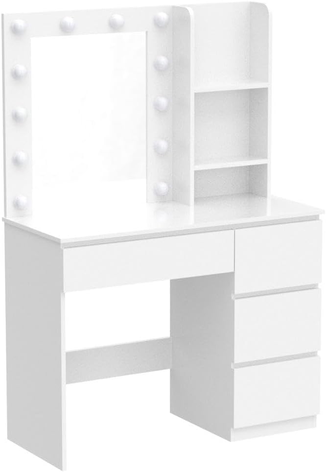 Makeup Vanity with Lights, 37inch Vanity Desk, 4 Large Drawers Dresser with Lighted Mirror, 3 Lighting Modes
