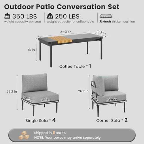 7-Piece Metal Outdoor Patio Furniture Set | Gray with Thick Cushions for Patio, Garden & Porch