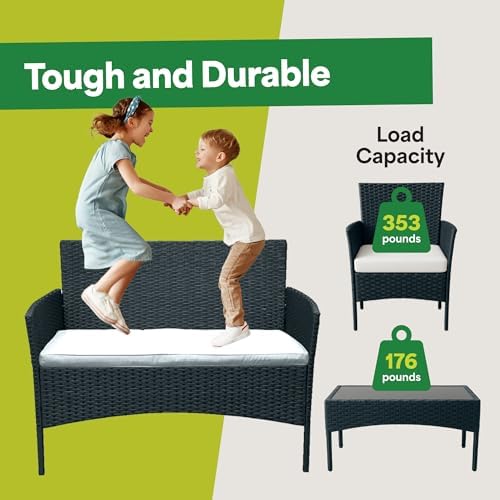 4-Piece Rattan Outdoor Patio Furniture Set - Conversation for Patio, Garden & Porch