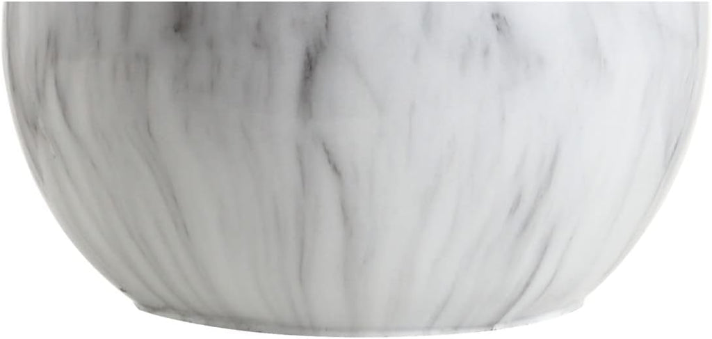 21.5" White/Brass Gold Faux Marble Resin Table Lamp, Glam Geometric Sphere Base Bedroom, White Linen Drum Shade