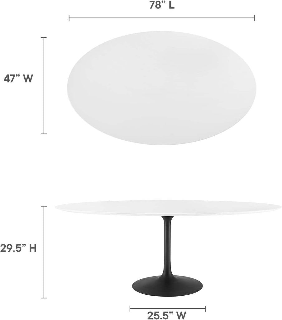 Inspired Saarinen Style Tulip Oval Pedestal Dining Table — Black Base / White Top, 78″ Oval
