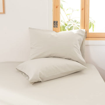 Linen Pillowcases 1 Pair Basic Style 55% Euro Linen 45% Cotton Blend Solid Color Flax Shams Set of 2, Standard Queen