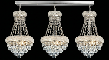 Set of 3 French Empire Crystal Chandeliers - Silver Finish - H22" X W15" 3 Lights Each - Dining Room, Foyer, Entry Way, Living Room