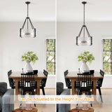 4-Light 20 inch Dimmable Modern Black Drum Chandelier With Ripple Glass Shade