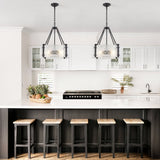 4-Light 20 inch Dimmable Modern Black Drum Chandelier With Ripple Glass Shade