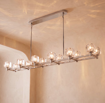 Inspired Demaret Style 72 Inch Double Linear Crystal Chandelier Polished Nickel - Main Product View
