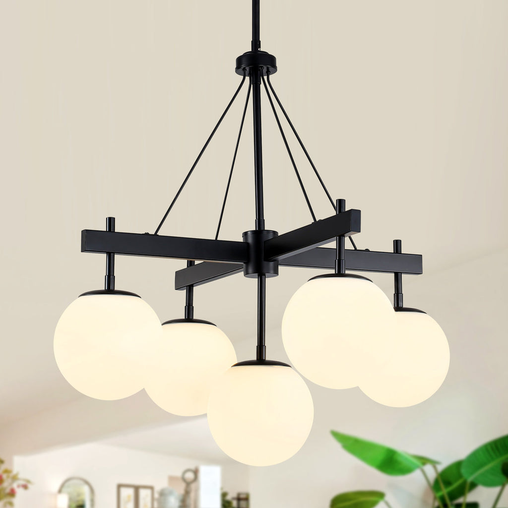 5-light Dimmable Sputnik Chandelier Atomic Tiered Cluster Globe Bubble Chandelier with Opal Glass Globe