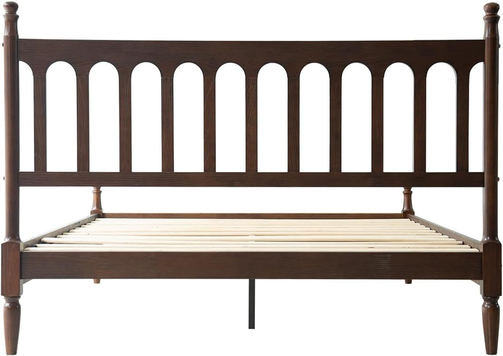 Queen Bed Frame with Headboard & Footboard, Solid Wood Platform Bed, Centre Metal Legs,12 Heavy-Duty Slatted Base, No