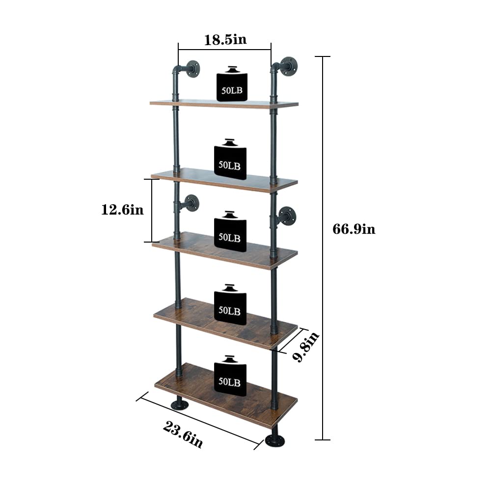 5 Tier 67inch Industrial Pipe Shelving, Shelves Shelf Rustic Tier Black in