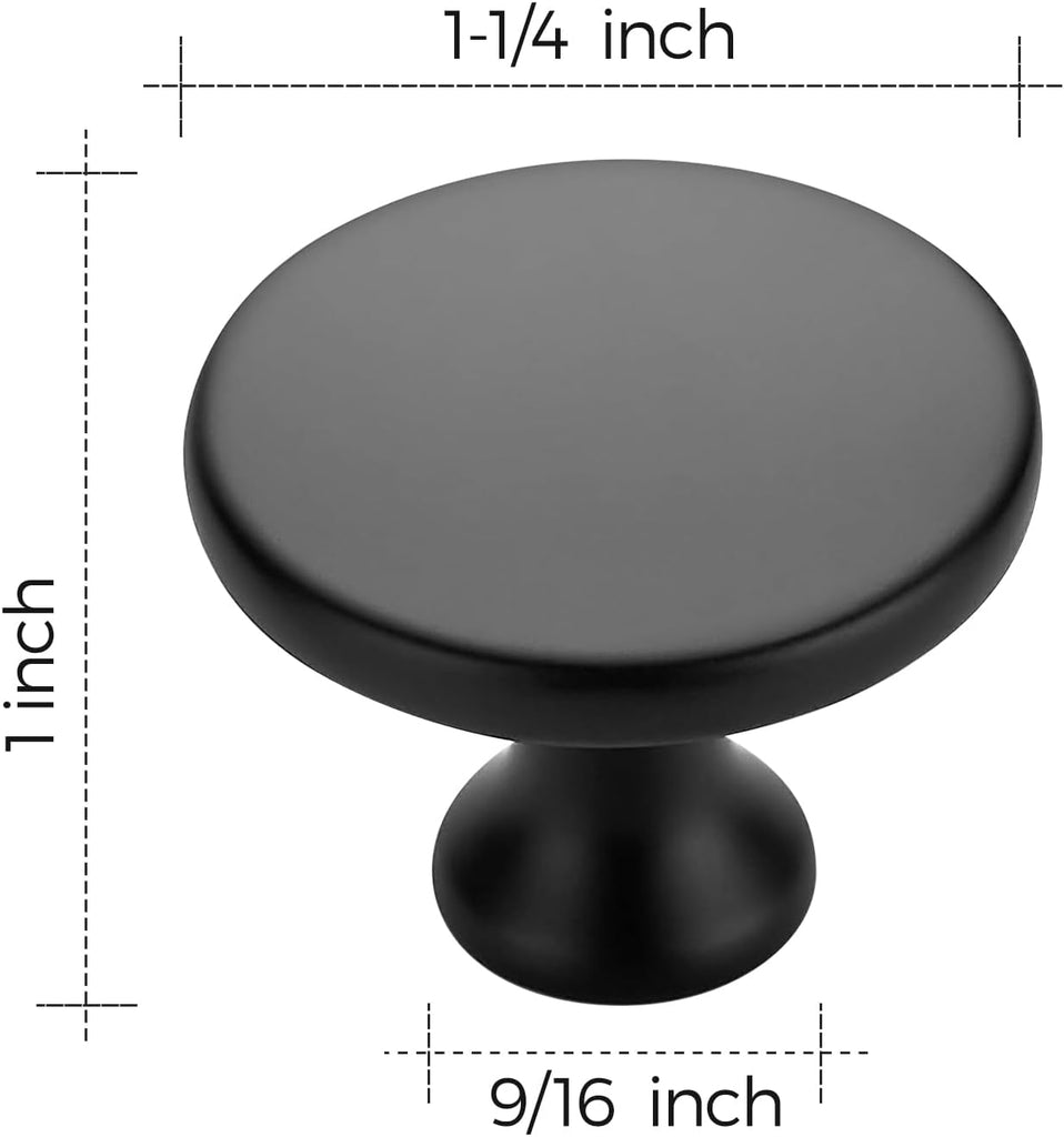 30 Pack 1-1/4 Inch Matte Black Round Kitchen Cabinet Knobs,Zinc Solid Drawer Pulls,Cabinet Handles and Bathroom, Modern