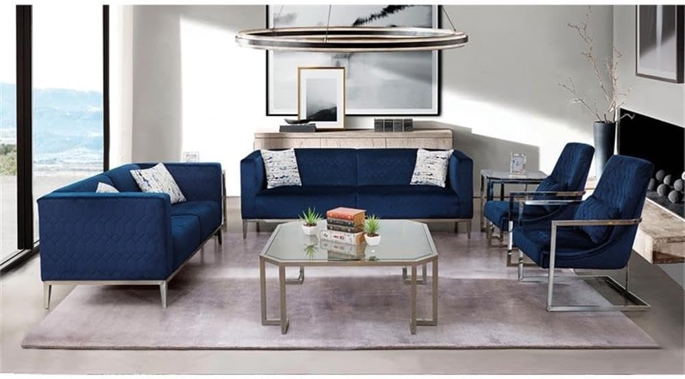 Fabric Velvet Loveseat in Dark Blue