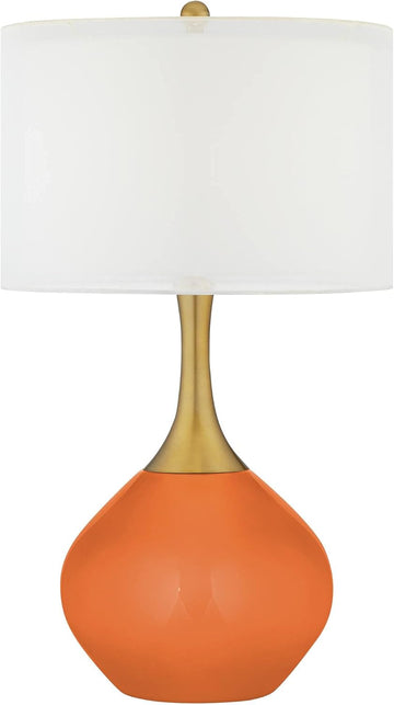 Nickki 30 1/2" Tall Large Mid Century Modern Glass End Table Lamp Celosia Orange Gold Brass Finish M