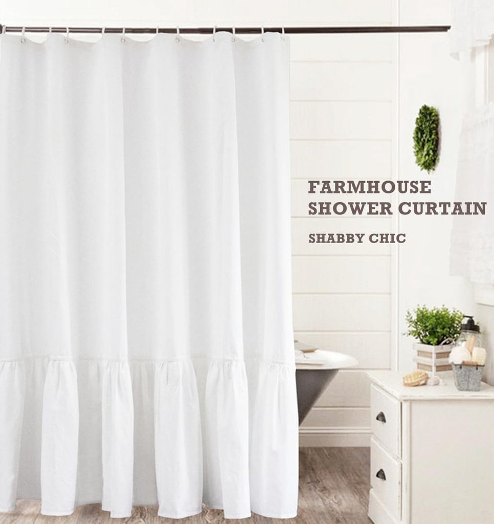 White Farmhouse Boho Long with A Ruffle Hem 72x78 inch, Linen Blend