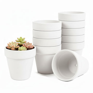 White 4 Inch, Terracotta Clay Pots with Drainage Holes, Pack of 24, for Succulents and Plants, DIY Crafts