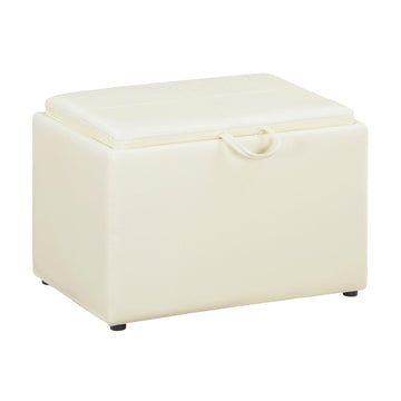 Designs4Comfort Accent Storage Ottoman 22.75" - Modern Foot Stool with Decorative Tray, Ivory Faux Leather