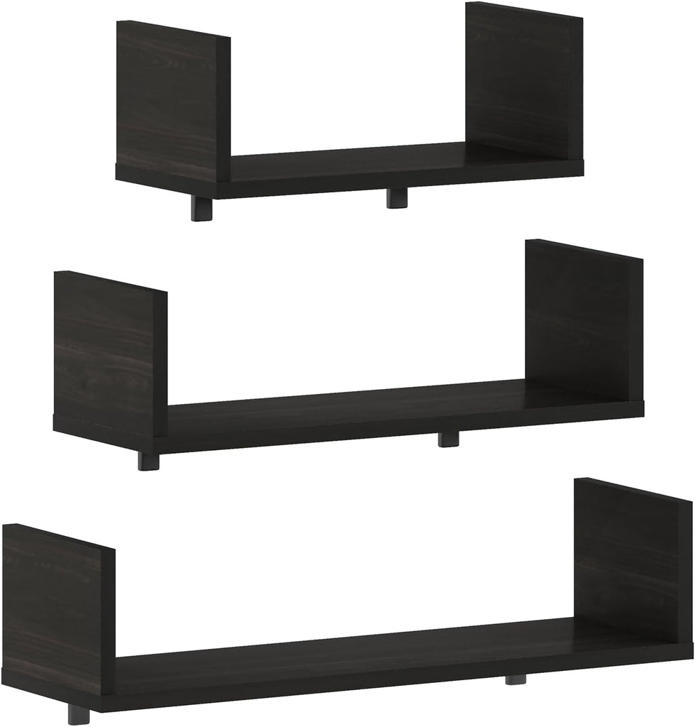 U-Shape Set of 3 Rectangular Wall Mounted Shelves, Wall Shelf Set with 11.7 x 15.7 x 18.9 Width, Floating Shelves for