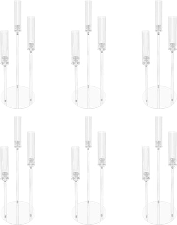 3 Arms Clear Acrylic Candlesticks Holder 6PCS 29.92" Tall Candelabra Candle Holder, Weddings, Receptions, Birthdays