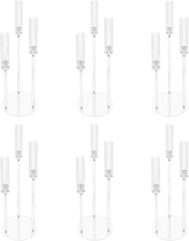 3 Arms Clear Acrylic Candlesticks Holder 6PCS 29.92" Tall Candelabra Candle Holder, Weddings, Receptions, Birthdays