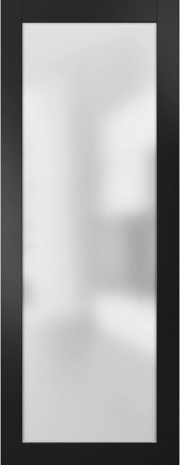 Slab Barn Door Panel Frosted Glass Lite | Planum 2102 Matte Black | Sturdy Finished Modern Doors | P
