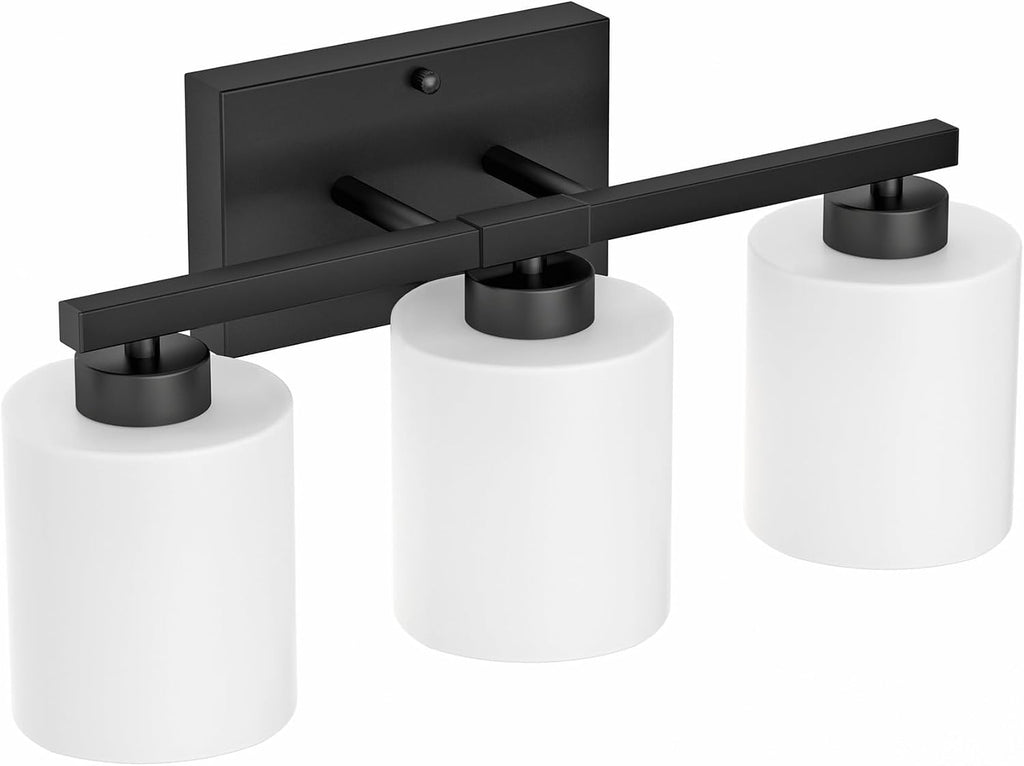 Bathroom Light Fixtures Black, 3-Light Vanity Lights Over Mirror | Modern Bathroom Vanity Light, Frosted Shades