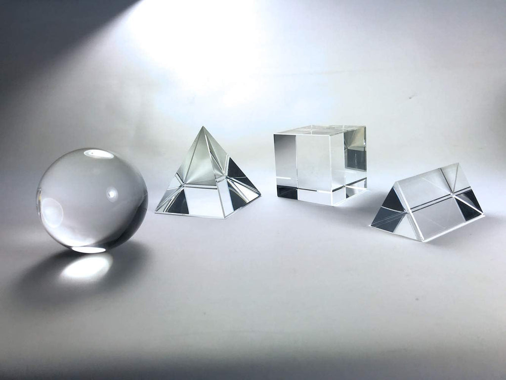 K9 Optical Crystal Photography Prism Set of 4 Pieces, 50mm Crystal Ball, 50mm Cube, 60mm Prism, 60mm Pyramid