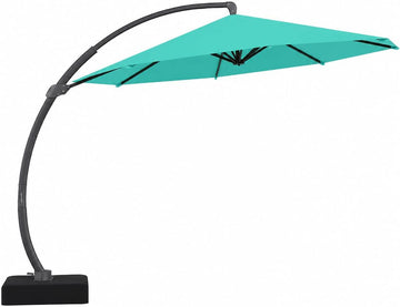 11ft Offset Cantilever Patio Umbrella with Base Included, Large Round Aluminum Outdoor Umbrella - Turquoise Blue